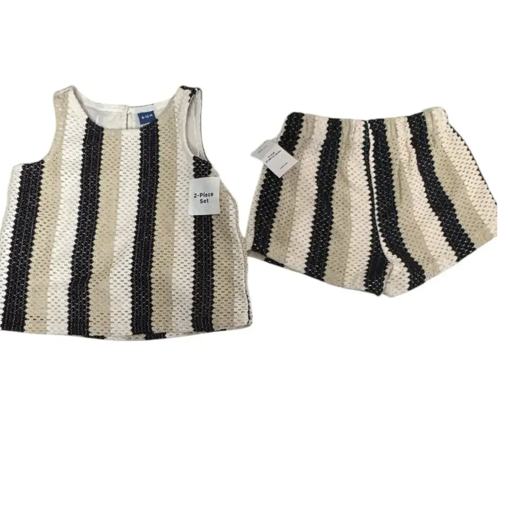 Old Navy baby Girl Striped Sleeveless Top and Shorts Set  Sz  6-12M  NWT